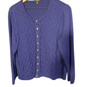 Talbots Womens Petite 3XP Purple Button-Front Cardigan Sweater With Textured Kni